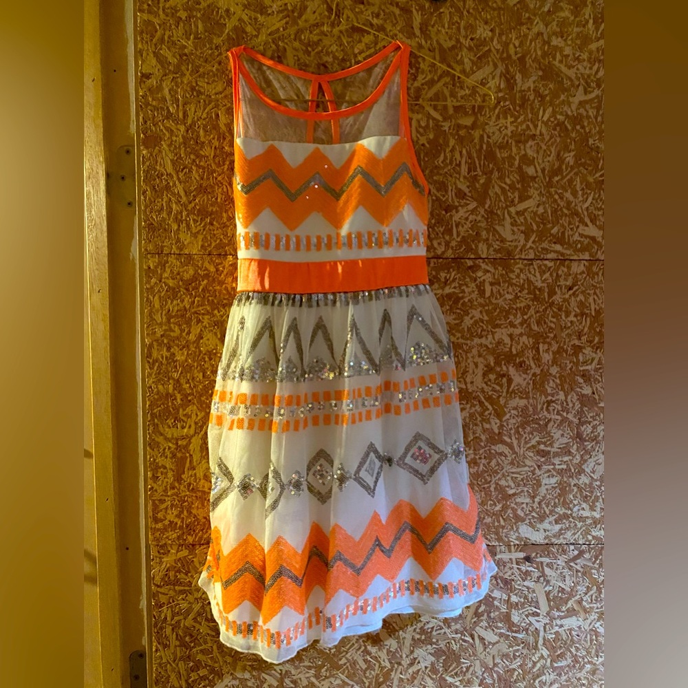Size 10 poppy and roses silver, cream, and orange  glitter really dress,